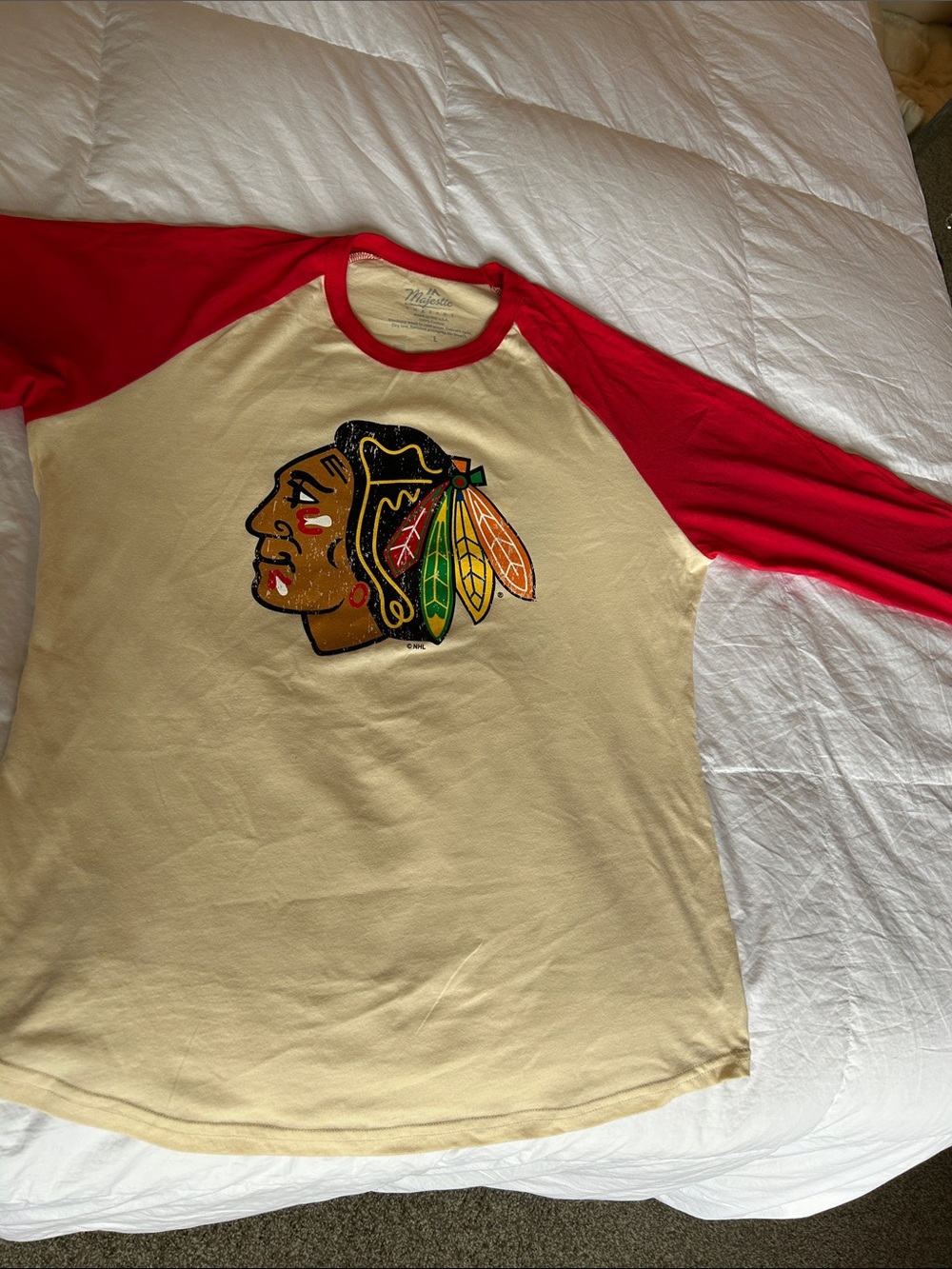 Majestic Cream Tee with Red Raglan Trim